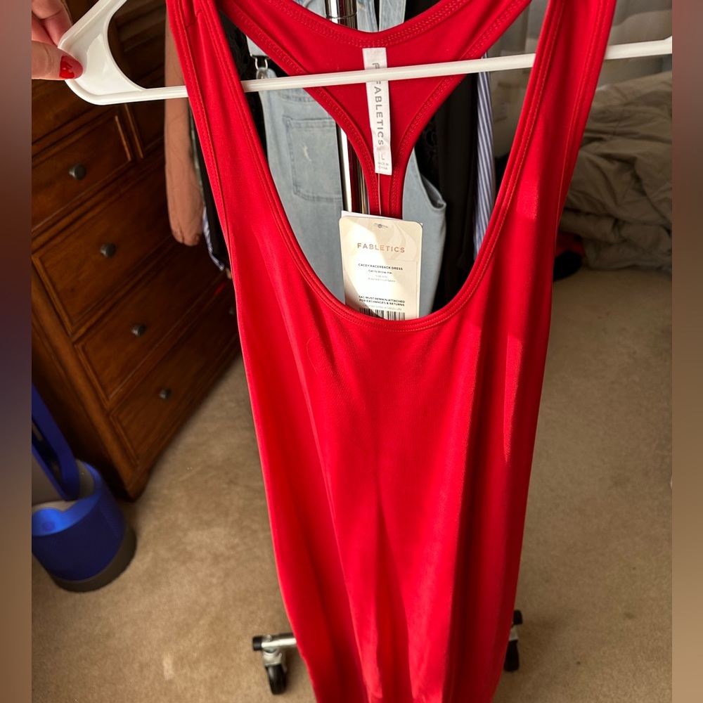 Fabletics Red Racerback Midi Dress, Size L NWT